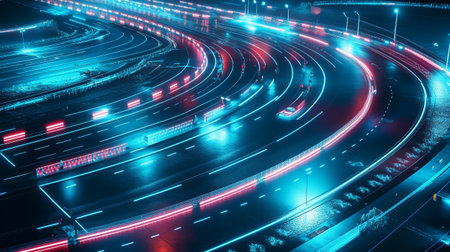 High speed road with motion blur and light effects. 3d renderingの写真素材