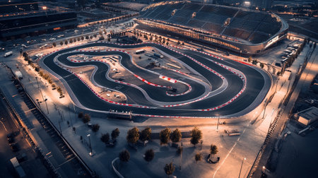 Aerial view of the circuit of the city in the night.の写真素材