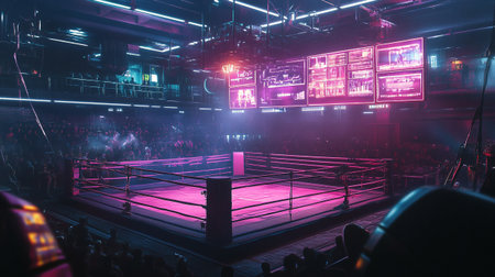 Boxing ring in the night club. Mixed media. Mixed mediaの写真素材