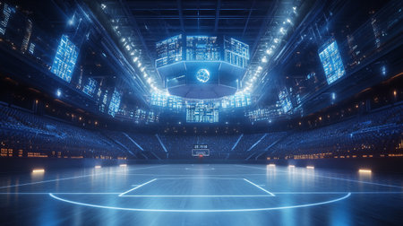 Winter sports arena with lights, 3d rendering toned image double exposureの写真素材