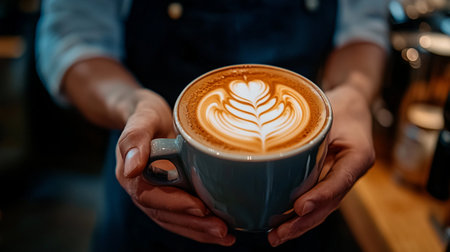 Closeup of a beautiful latte art on a cup of coffee