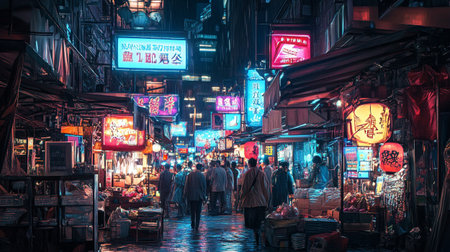 Unidentified people walking in the street of Mong Kok. Mong Kok is a popular tourist destination in Hong Kong.の写真素材
