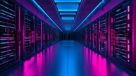 Server room data center. Backup, mining, hosting, mainframe and computer rack with storage...