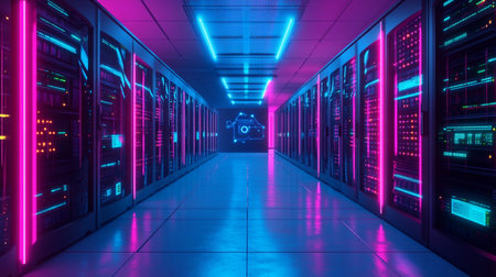 server room data center with rows of server racks. 3d rendering