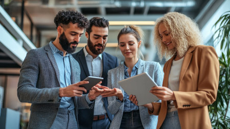 Group of business people using digital tablet in office. Business people using digital tablet.のeditorial素材