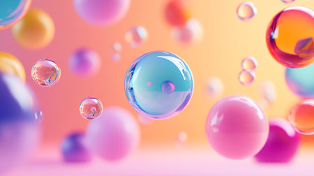 3d render, abstract background with colorful balls, bubbles or spheres
