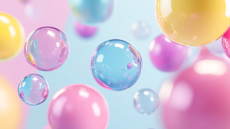 Colorful abstract background with soap bubbles. 3D render illustration.