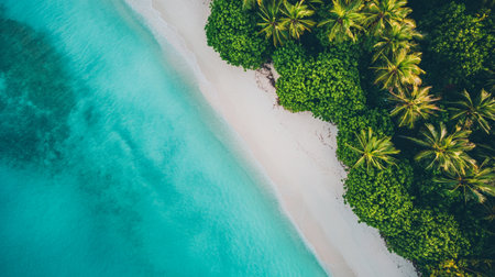 Aerial view of beautiful tropical beach and sea with coconut palm tree in paradise island