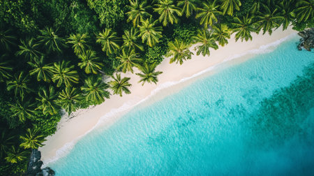 Aerial view of beautiful tropical beach and sea with coconut palm tree for travel and vacation
