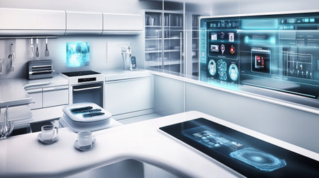 3d rendering of modern medical laboratory interior with x-ray imageの写真素材