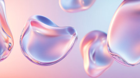 3d rendering of transparent water drops on a light background. Abstract background.