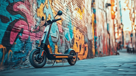 Electric scooter parked in Vancouver, Americaの写真素材