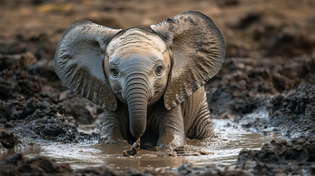 African elephant, Loxodonta africana, single mammal in water, South Africaの写真素材