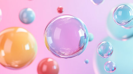 3d rendering of a soap bubble floating in the air on a pink background
