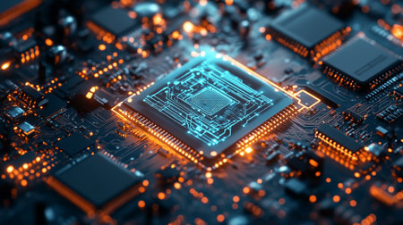 Circuit board close-up. Electronic computer hardware technology. Motherboard digital chip. Tech...