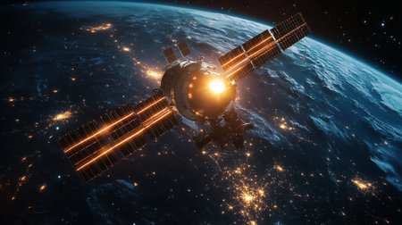 View of a Space station orbiting the planet Earth 3D rendering elements of this image furnished by...