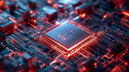 Circuit board close-up. Technology background. 3d illustration