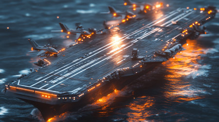 Futuristic aircraft carrier in the ocean. 3d illustration.の写真素材