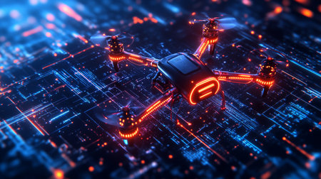 Drone with digital camera. 3d rendering. Computer digital drawing.の写真素材