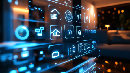 Futuristic user interface with icons and symbols. 3d rendering