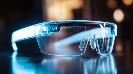 3D glasses on a dark background close-up. 3D rendering.の写真素材