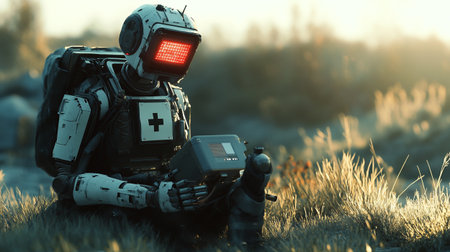 Robot in a futuristic suit with a remote control device. 3D renderingの写真素材