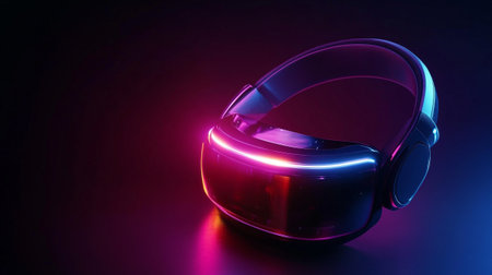 Virtual reality headset in blue neon light. 3d rendering illustration.