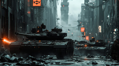 War Concept. Military silhouettes fighting scene on war fog sky background, World War Soldiersの写真素材