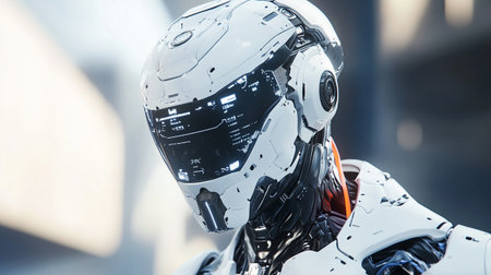 3d rendering humanoid robot with artificial intelligence in future technology concept.