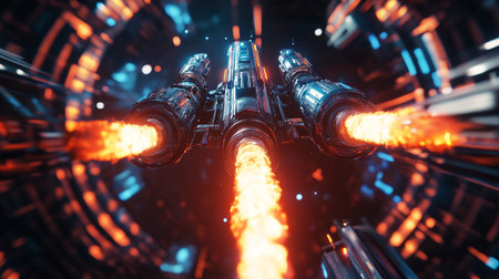 3d rendering of futuristic sci-fi corridor with glowing laser beams