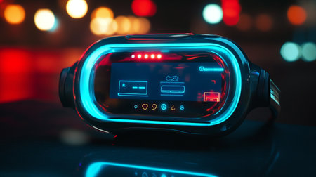 Smart watch on the car dashboard at night. The concept of the futureの写真素材