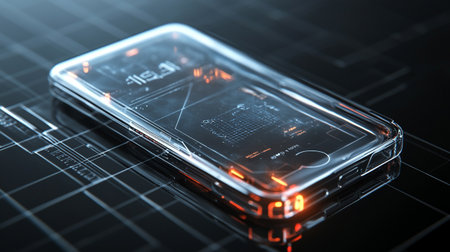 Futuristic mobile phone on a dark background. 3d renderingの写真素材