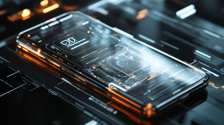 Close up view of smartphone with circuit board. 3D Rendering