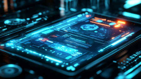 Futuristic virtual graphic touch user interface HUD. 3D rendering
