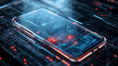 Futuristic smart phone with circuit board. 3D Rendering