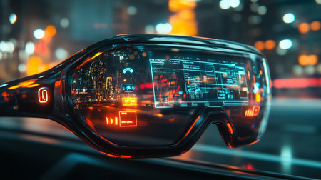Futuristic virtual reality glasses on the car. 3d renderingの写真素材