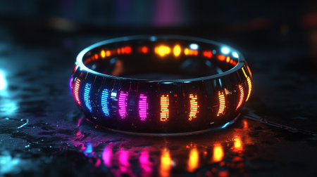 Futuristic led bracelet on a dark background. 3d rendering
