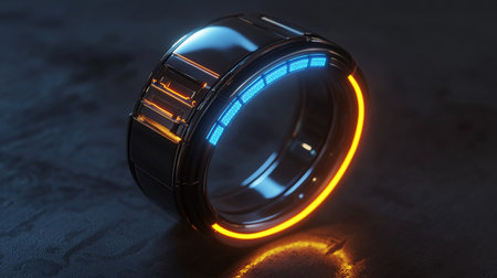 3d rendering of blue and orange led light on black background.