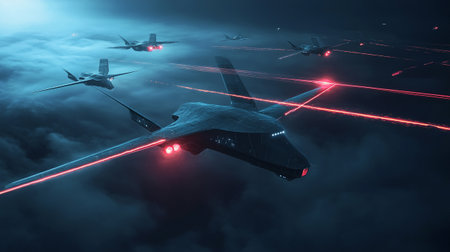 Fighter jet fighter in the night sky. 3d rendering.