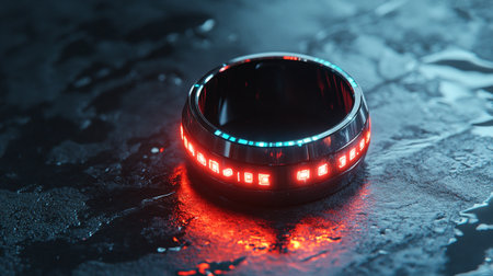 Red led strip on a black background. 3d rendering toned imageの写真素材