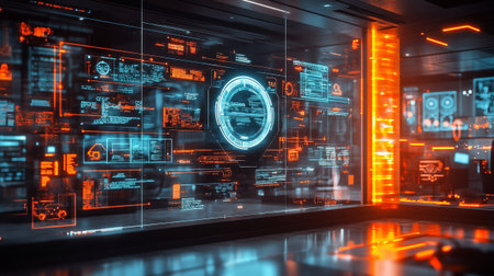 Futuristic HUD interface on a futuristic background. 3d rendering