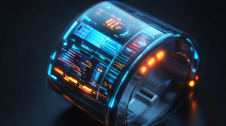 Futuristic digital wristwatch. 3d rendering toned image
