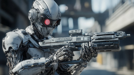 3d rendering of a cyborg with a rifle in his hand