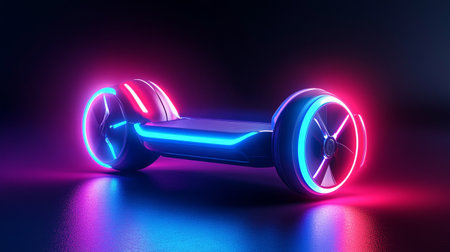 3d rendering of electric scooter in neon light on dark background