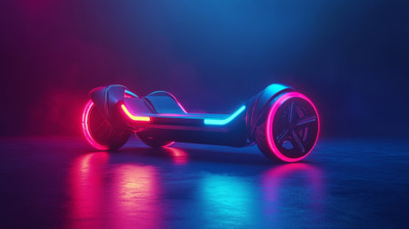 Electric self-balancing scooter on a dark background. 3d renderingの写真素材
