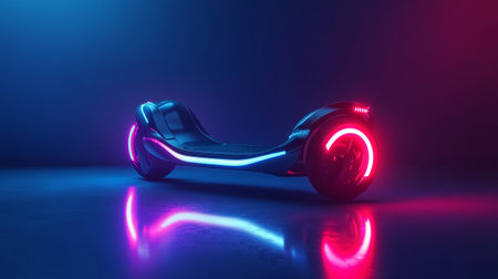 Electric self-balancing self-balancing electric scooter in neon light. 3d rendering