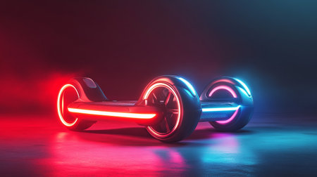 Electric self-balancing scooter in neon light. 3d rendering