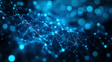 Abstract blue background with connecting dots and lines. Network concept. 3d rendering