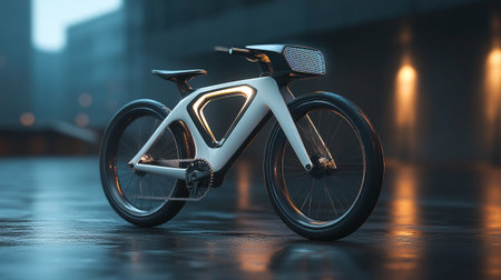 3d rendering of a bicycle on the street in the evening.の写真素材