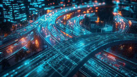 Highway traffic in the city at night. 3d rendering.の写真素材